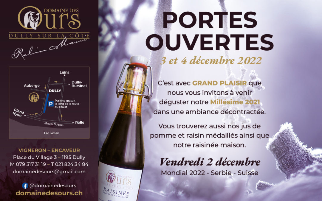 PORTES OUVERTES – Les 3 et 4 décembre 2022